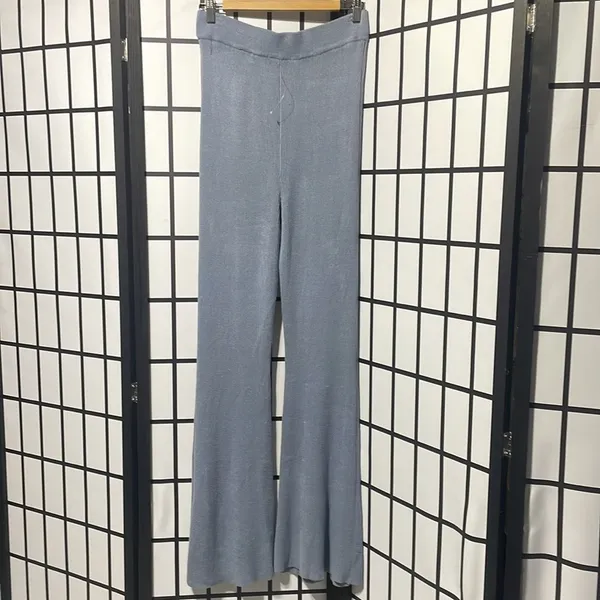 Abercrombie & Fitch High Waisted Ribbed Kick Flare Sweater Pants Blue/Gray NWOT - Image 8