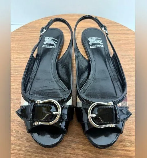 Burberry Novacheck Plaid Canvas Patent Leather Slingback - Image 2