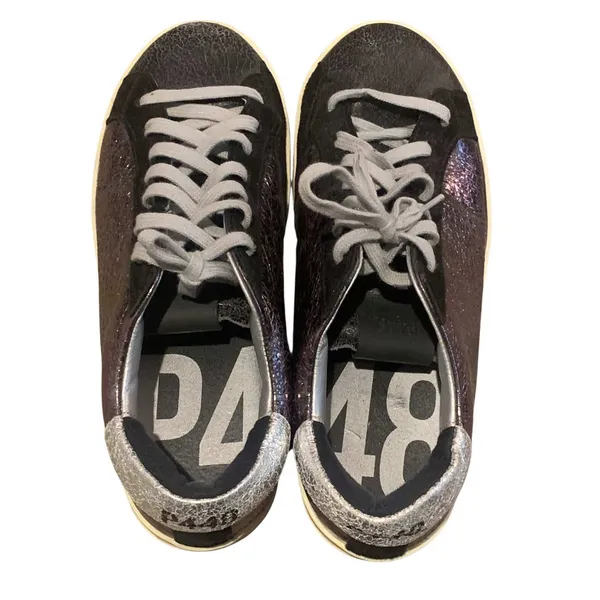 P448 John Sneakers Womens 39 Purple Silver Metallic Suede Low Top Italian Luxury - Image 5
