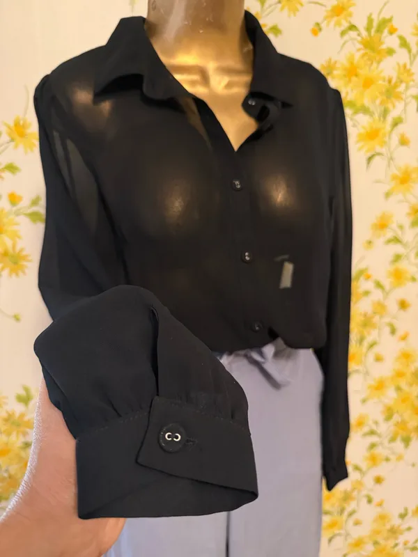 TCEC Black Sheer Button-Up Blouse size S/M - Image 7
