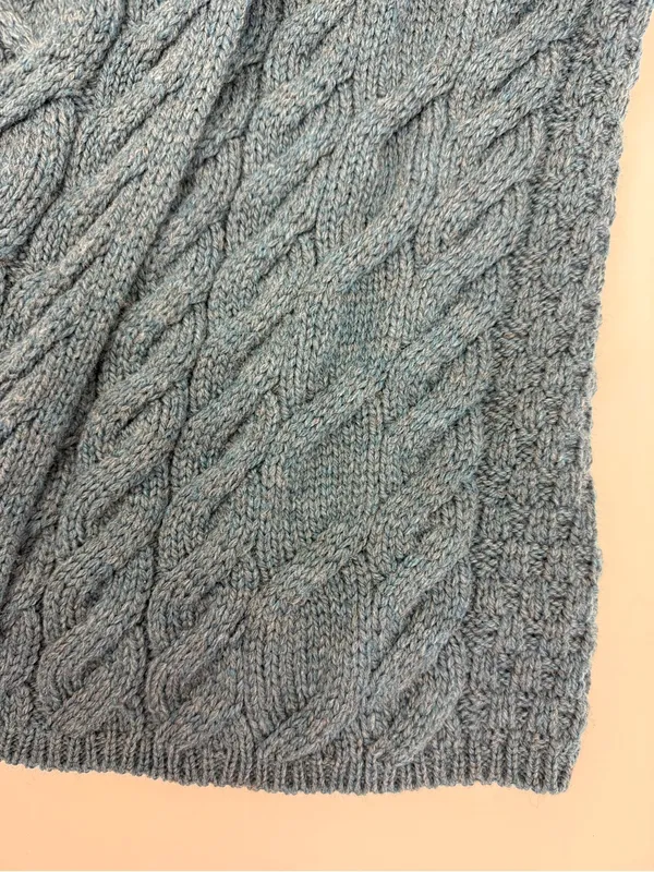 Aran Woollen Mills 3 Button Long Supersoft Merino Wool Cableknit Cardigan Blue - Image 12