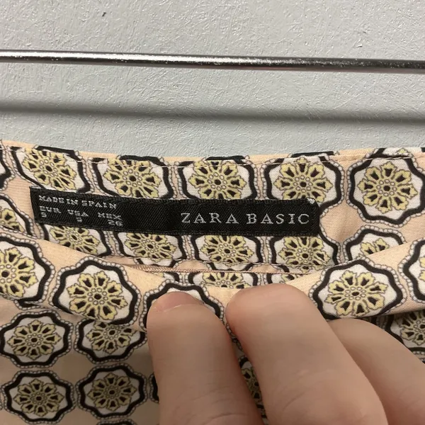 Zara Basic Women S‎ Geometric Print Harem Pants Beige Black - Image 3