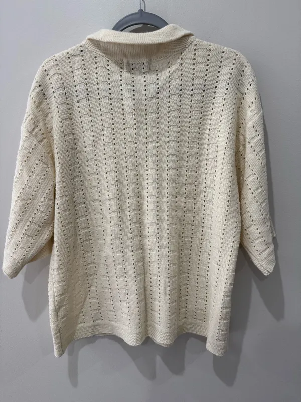 The Lifestyled Co Crochet Knit Short Sleeve‎ Sweater Oversized Fit Beige Sz M - Image 4