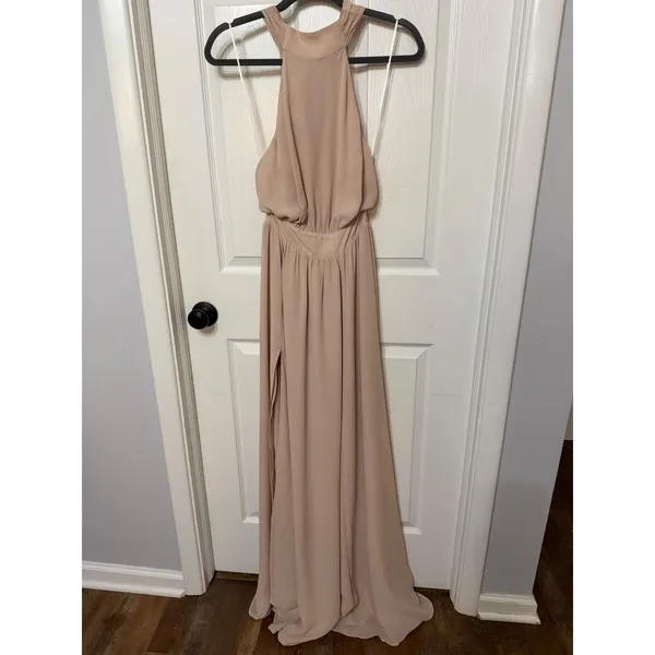 Reformation High Halter Neck‎ Open Back Maxi Dress Blush Nude Formal Gown - Image 4
