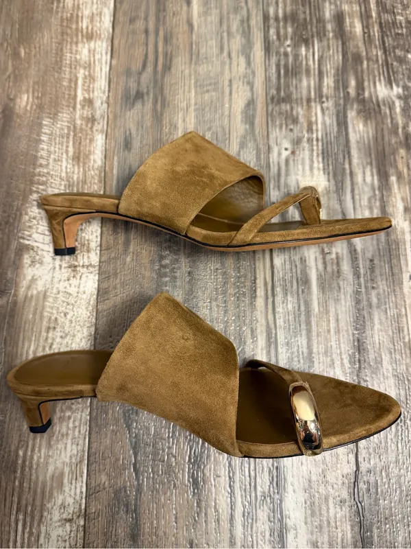 Vince Suede Open-Toe Mule in Cognac with Gold Accent Size 5.5 - Image 12
