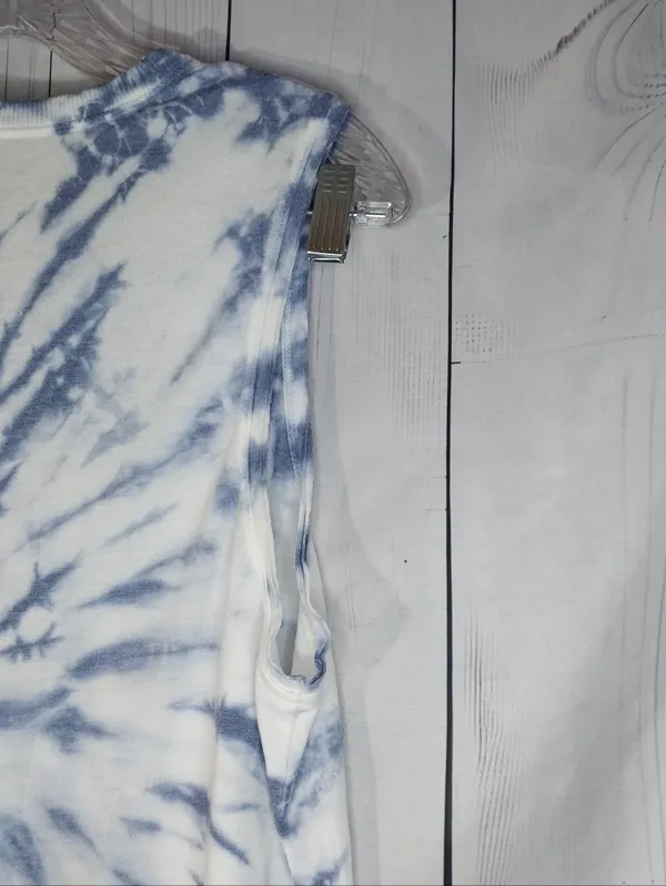 American Eagle Blue and White Tie-Dye Boho Festival Tank with Lattice V-Neck - Image 6