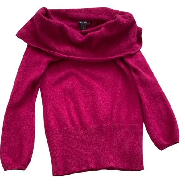 White House Black Market Fuchsia Pink Cowl Neck Pullover Knit Sweater - Image 2