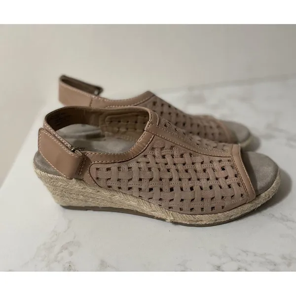 Earth Origins Wedge Sandals Women 6.5 Tan Woven Espadrille Comfort - Image 2