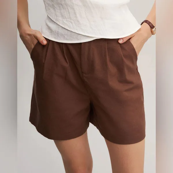 Rihoas Brown Elastic Waist Pocket Shorts - Image 2