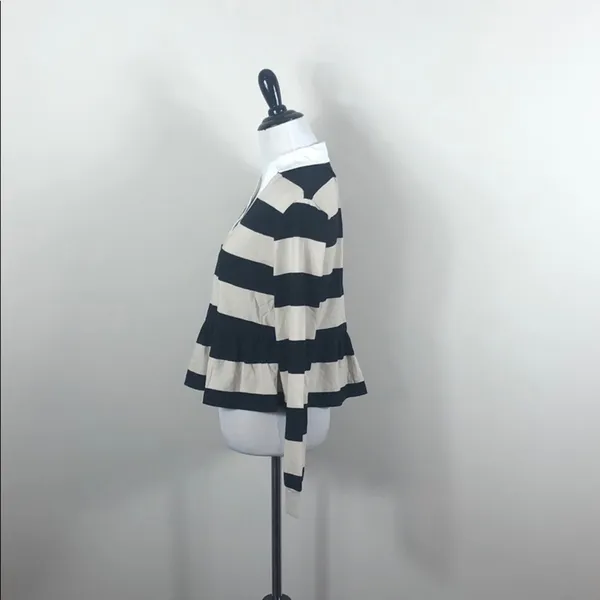 Abound Striped Peplum Top Black Beige Collared Split Neck NWT XS - Image 5