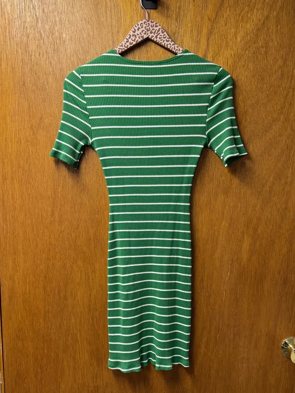 Reformation Jeans Kendy Short Sleeve Knit Sweater Dress Striped Green Small - Image 13