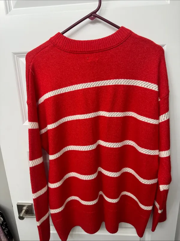 aerie Red and White Striped Women’s Crewneck Sweater - Image 3