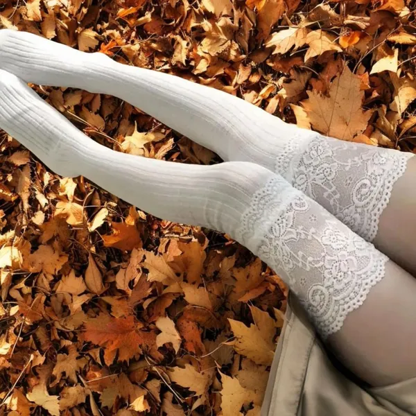 White Lace Top Thigh High Sock-Stockings Sweet JK Style‎ Slim Fit Over The Knee - Image 9