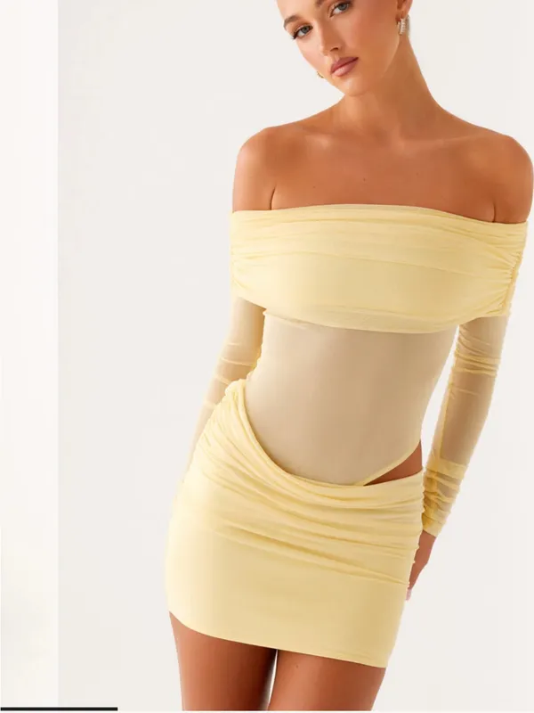 Peppermayo No Doubt Mini Dress Off Shoulder Mini Dress in Yellow - Image 2