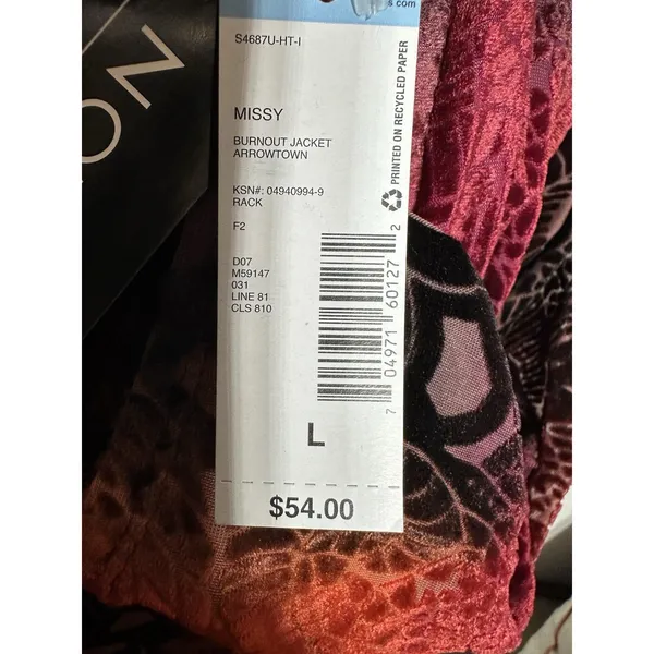 Notations Burnout Velvet Shirt Jacket Lightweight Open Front Size Large NEW Whimsy Goth - Image 5