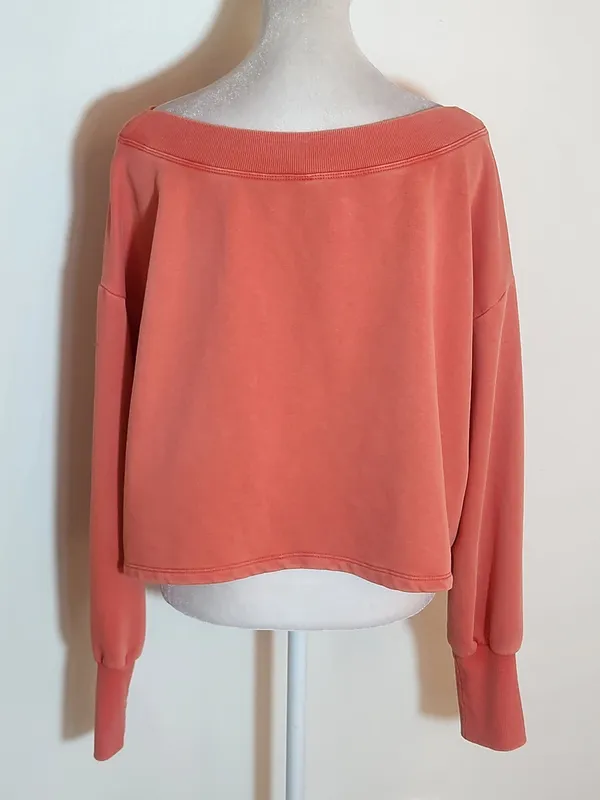 Daily Practice Coral Cropped Sweatshirt with Wide Neckline Size Small - Image 3
