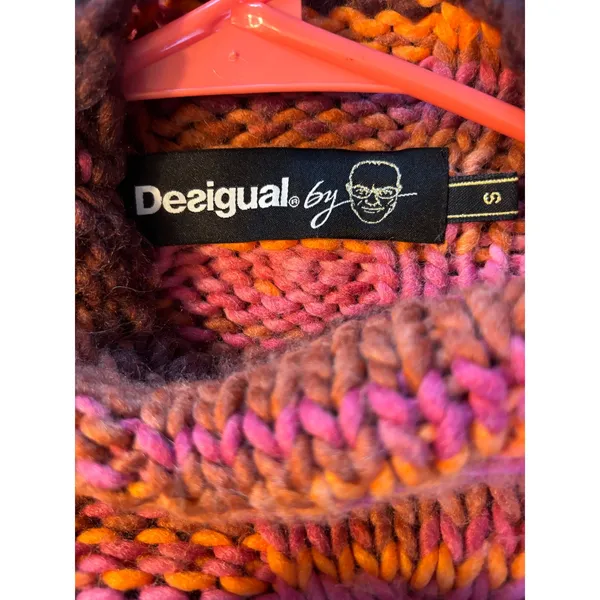 Desigual Womens Chunky Cable Knit Sweater Mock Neck Pink Orange Purple 67J2LB8 S - Image 7
