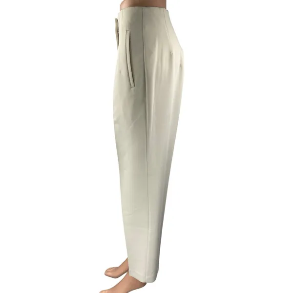 Zara Women's Beige Khaki Chino Pleated High Rise Trousers Dress Pants Size M - Image 2