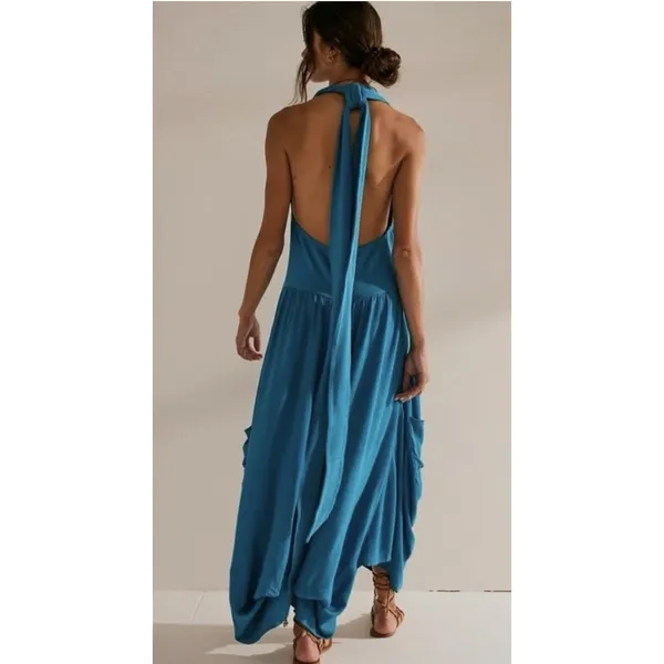 Free People Hinata Convertible Midi Dress Size Medium Halter Blue - Image 3