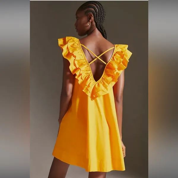 Maeve Ruffle Tunica Mini Dress V-Neck A-Line Spring Mango Vacay Resort 🌴💛 - Image 3