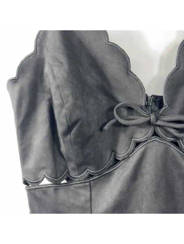 Sky to Moon Black Scallop Bow Mini Dress M - Image 6