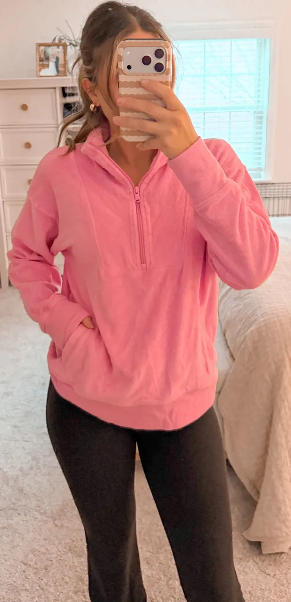 Aerie Pink Terrycloth quarter zip jacket - Image 2