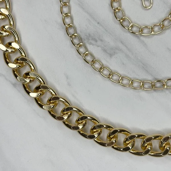 Womens Chunky Gold Tone Metal Chain Link Belt Adjustable Y2K OS ✨ - Image 6