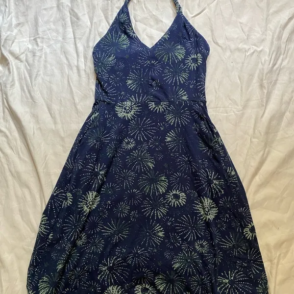 PACT Organic Cotton Halter Sleeveless‎ A-Line Blue & Green Midi Dress Size Small - Image 4