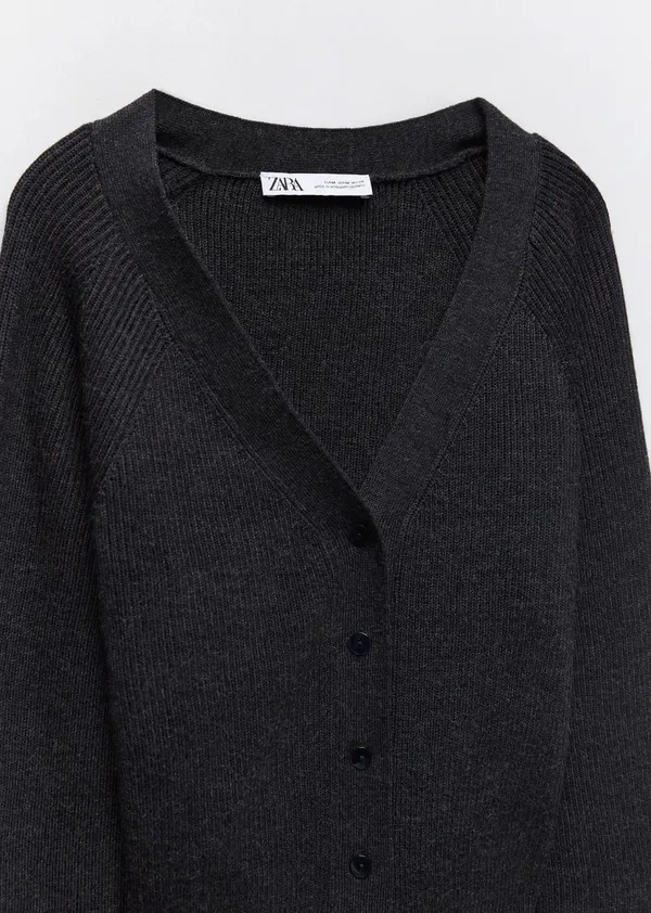 ZARA Dark Gray Merino Wool Blend Jacket Cardigan Top - Image 5