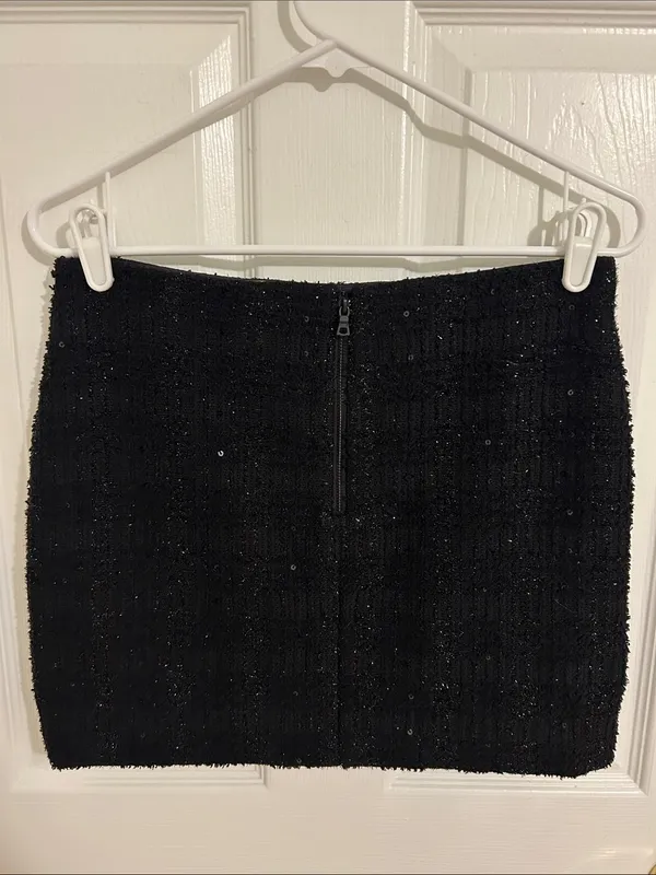 Alice + Olivia Elana Mini Skirt In Black Metallic Tweed Sequin Size 6 - Image 7