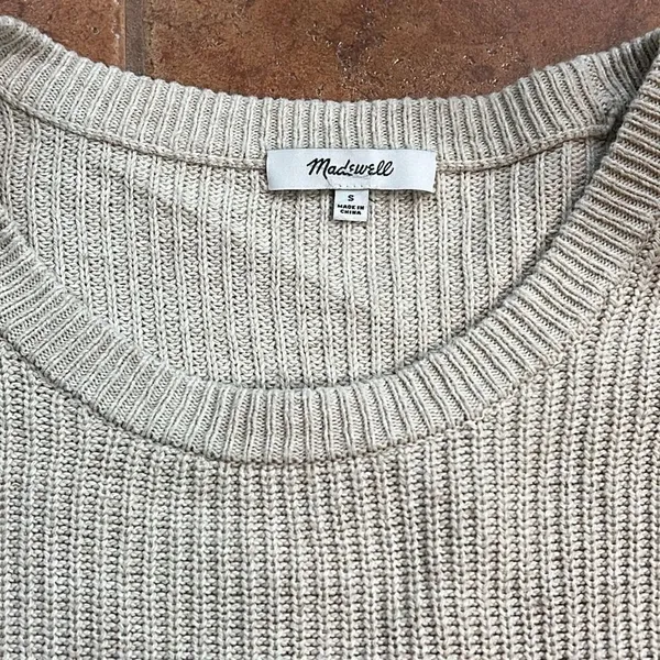 Madewell Sweater Women Beige Knit Cotton Blend Long Sleeve Slit‎ Pullover size S - Image 6