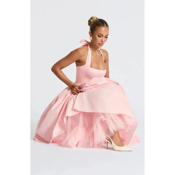 NWT Babyboo Cressida Blush Pink Halter Corset Fit & Flare Midi Dress Womens Sz L - Image 3