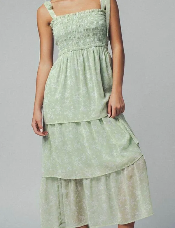 Green floral tie strap dress - Image 2