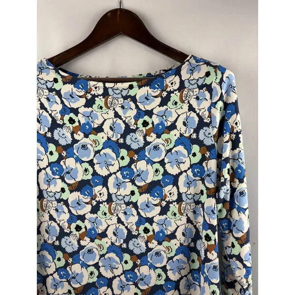 Women’s Ann Taylor Factory Large White, Blue, Brown Floral Blouse - Image 2