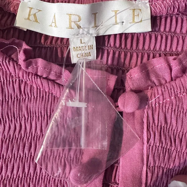 Karlie‎ Large Pink Linen Smock Top Button Up Long Sleeve Lightweight Ruffle NWOT - Image 11