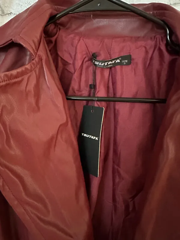 Shein maxi burgundy leather coat - Image 3