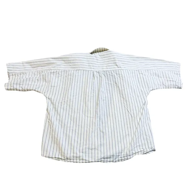 Source Unknown Pin Stripes Cream & Navy Women SZ XS Oversize 100% Cotton Causal‎ Short Sleeve - Image 6