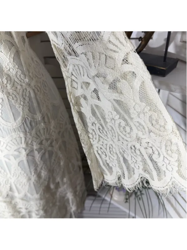 Tacera boho dress cream lace victorian bell sleeves romantic coquette fairy S - Image 5