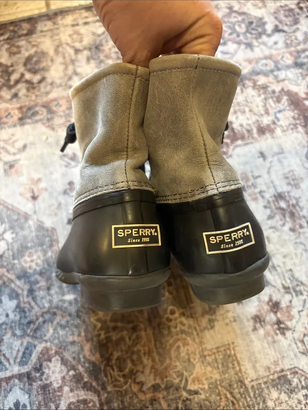 Sperry  Black Rubber Duck Boots with Gray Suede Upper - Image 3