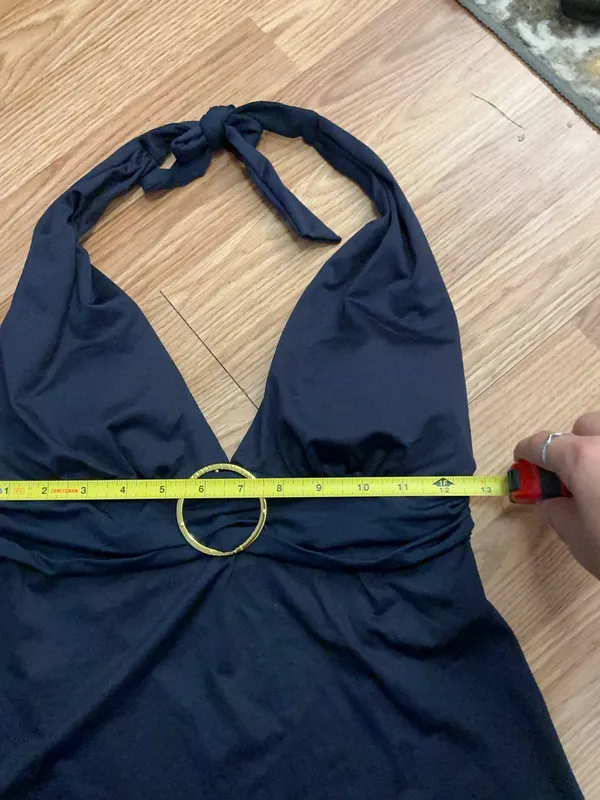 Lauren Ralph Lauren Navy Blue Halter Deep V Tankini Swim Top Size 8 - Image 3