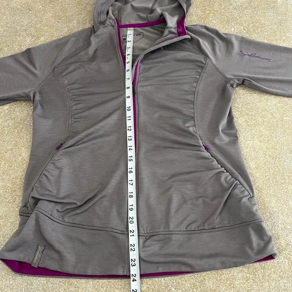 Salomon Hoodie Jacket Women Large Gray Ruched Full Zip Hiking Running Athleisure - Image 2