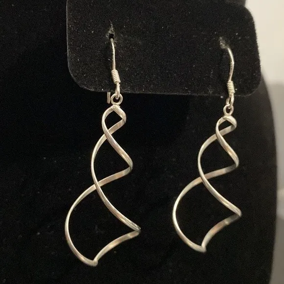 Sterling Silver Twirl Swirl Dangle Earrings - Image 3