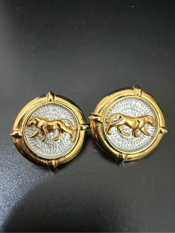 Vintage Two-tone Gold with Silver Jaguar Panther Statement Runway Earrings - Image 8