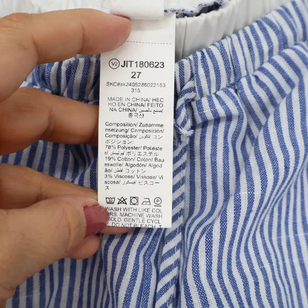 Shein Pants Girls 12Y Wide Leg Blue White Pinstripe Drawstring Excellent - Image 3