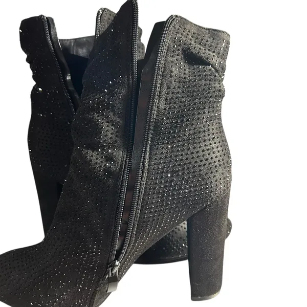 Boots Ankle Black SZ 9 Sparkle Slouch Block Heel Zip Side Forever Booties Goth - Image 9