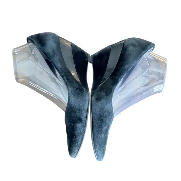 Franco Sarto Black Suede Wedge Pumps Round Toe Women's Shoes Size 8.5‎ - Image 4