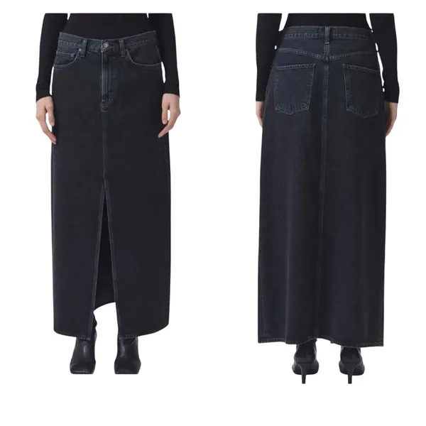 NEW Agolde Leif Front Slit Denim Maxi Skirt Spider Black Size 32 Casual $238 - Image 14