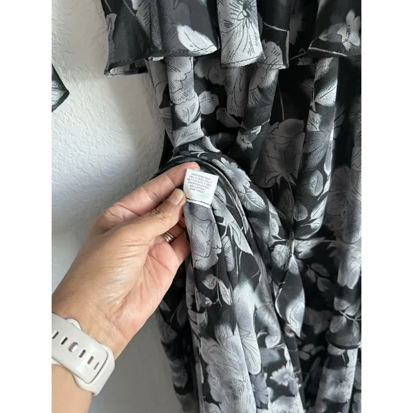 MISA Los Angeles Agnese Ruffle Tiered Midi Dress Chiffon Black Floral Boho XS - Image 10