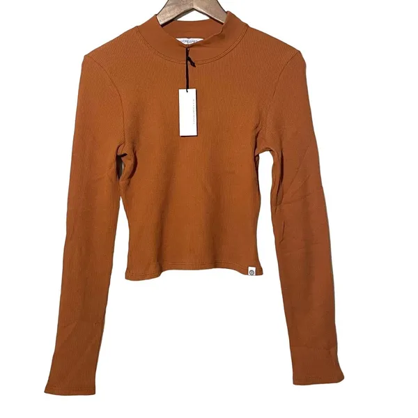 Daydreamer Thermal Crop Long Sleeve Mock Neck Top Orange Womens Large NWT - Image 2