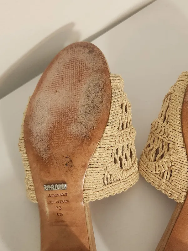 Schutz Cream Macrame Slide Sandals with Leather Sole Size 7 - Image 8
